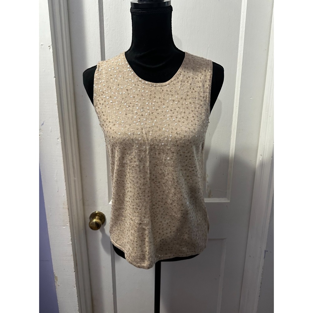 Lord & Taylor Beige Sequin Tank Top in XL
